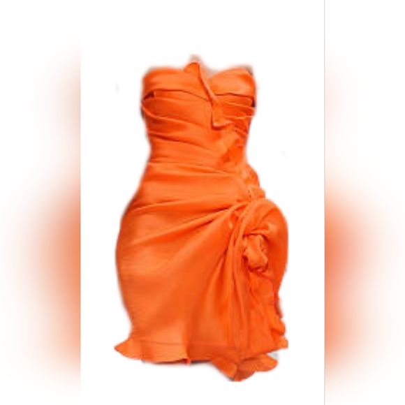 ◇$4,500 NEW OSCAR DE LA RENTA ORANGE  SILK FLOWER RUNWAY DRESS US 12 - Picture 5 of 13